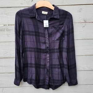 NWT Thread & Supply Black Plaid Button Down Top